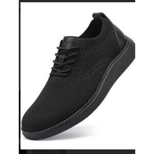 VILOCY Men’s Dress Sneakers Black Knit Mesh Oxford Lace-Up Casual Shoes US 7